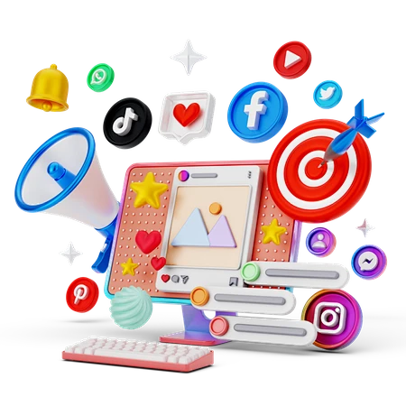 社交媒体营销 3D 插图